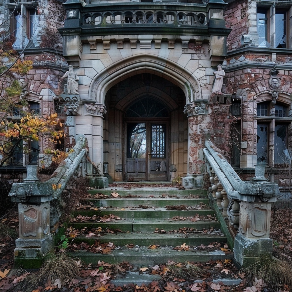 Spooky abandoned manor entryway