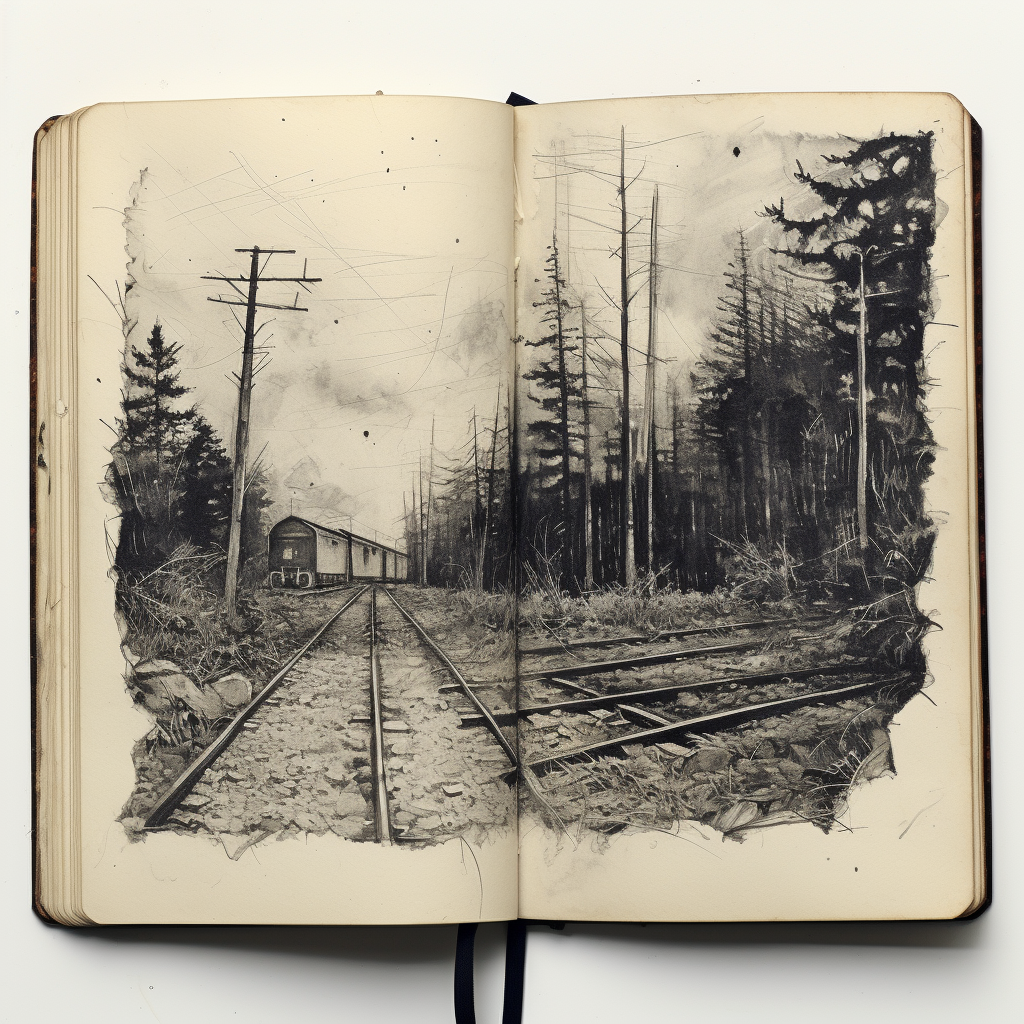 Lonely Abandoned Railroad Tracks Sketch