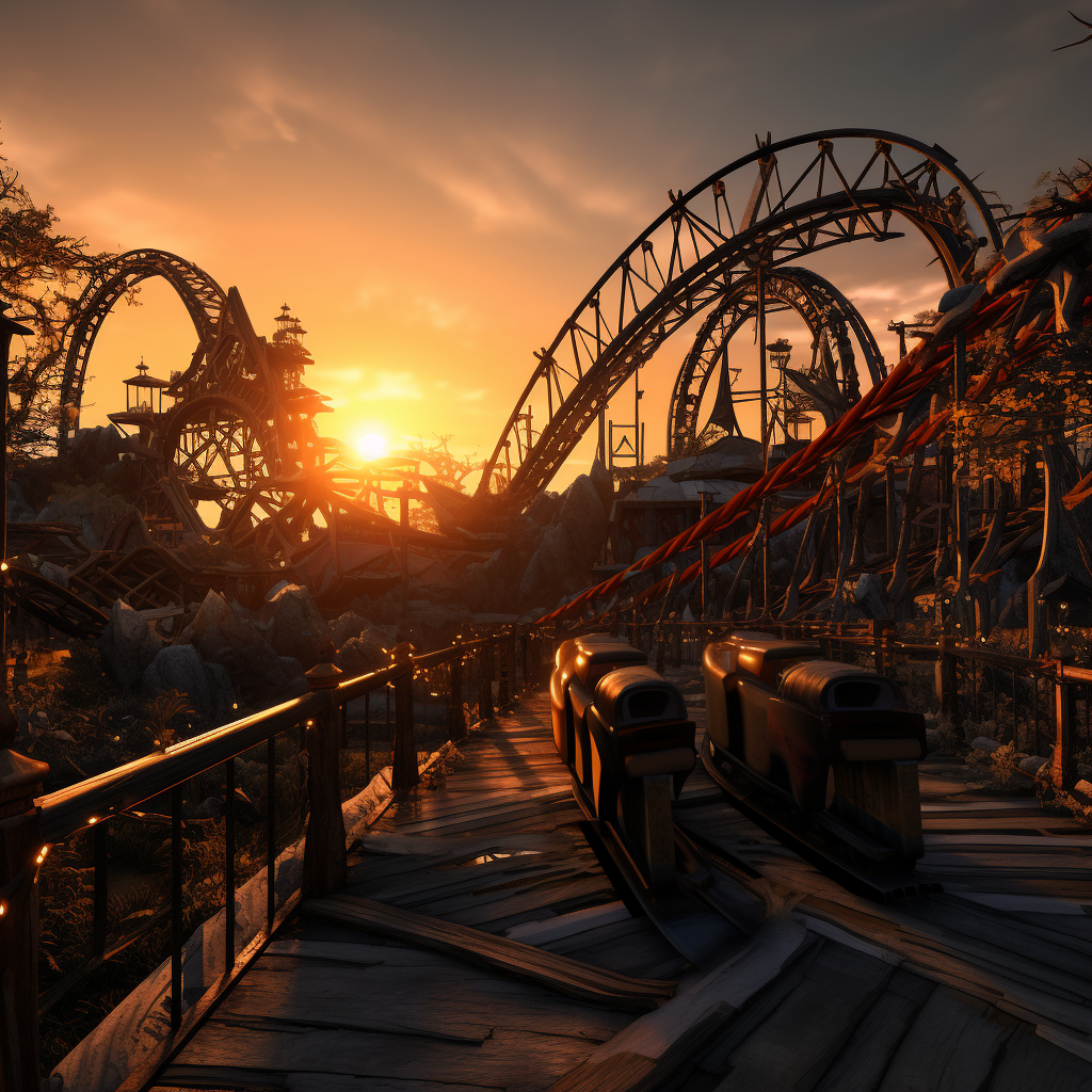 Shadows of an Abandoned Rollercoaster at Sunset