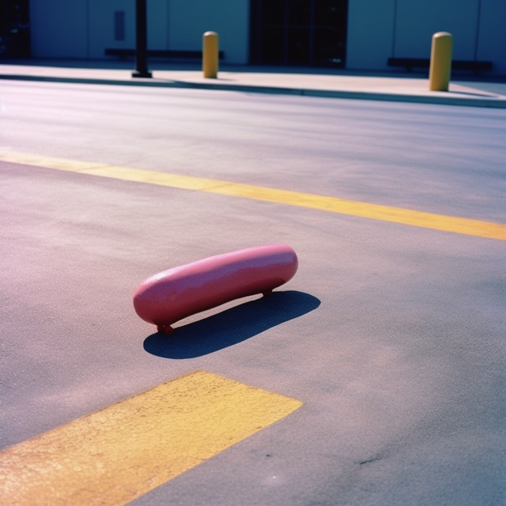 Abandoned sausage in colorful parking lot