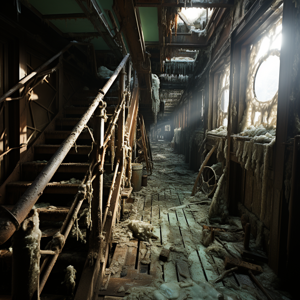 Deteriorated railing of an abandoned ship