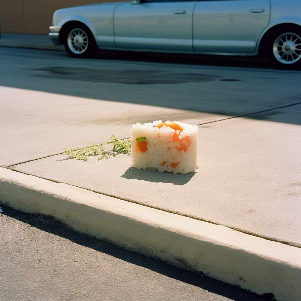 Abandoned Sushi in Colorful Parking Lot