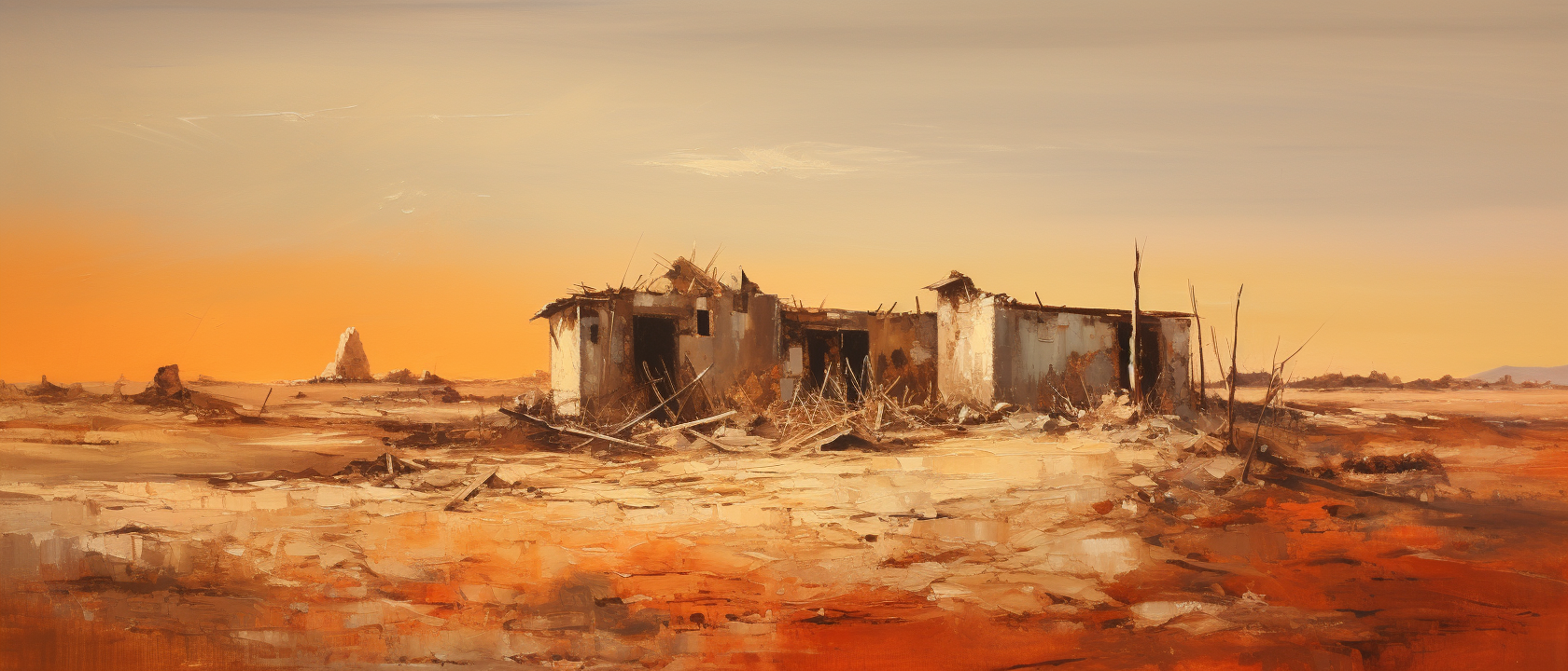 Artwork of abandoned village reclaimed by sand dunes