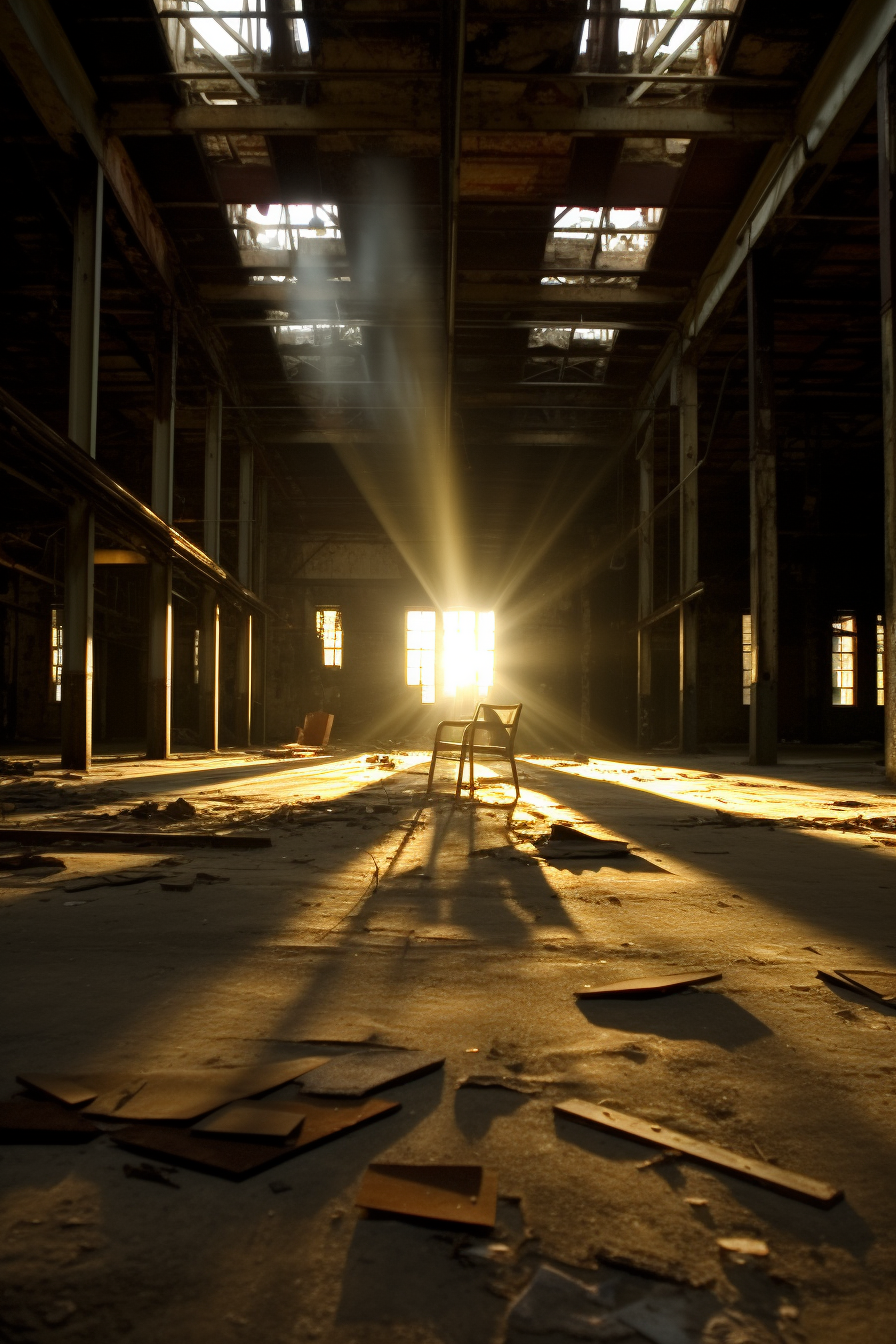 Interior of Abandoned Warehouse at Night