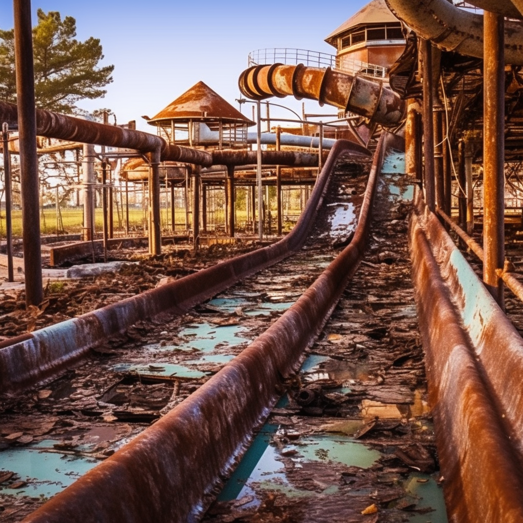 Rusted abandoned waterpark stain