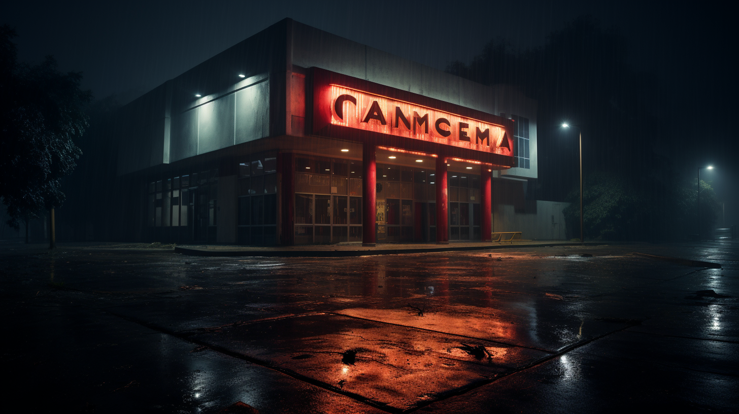 Hyperrealistic image of abandoned AMC movie theater