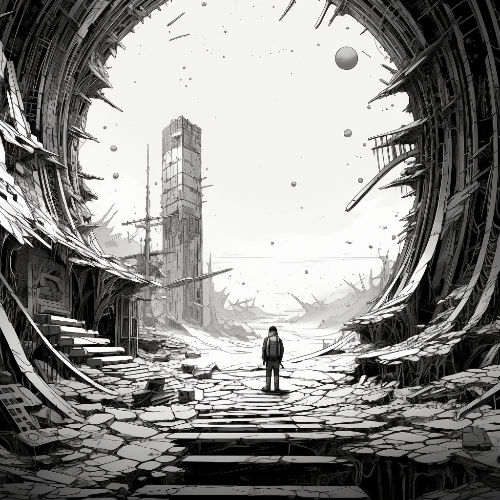 Abandoned space illustration with black lines and white background