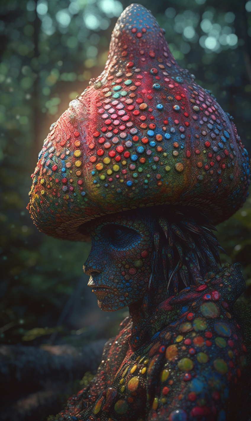 Vibrant surreal forest gnome artwork