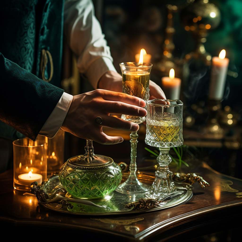 Elegant absinthe service in candle light