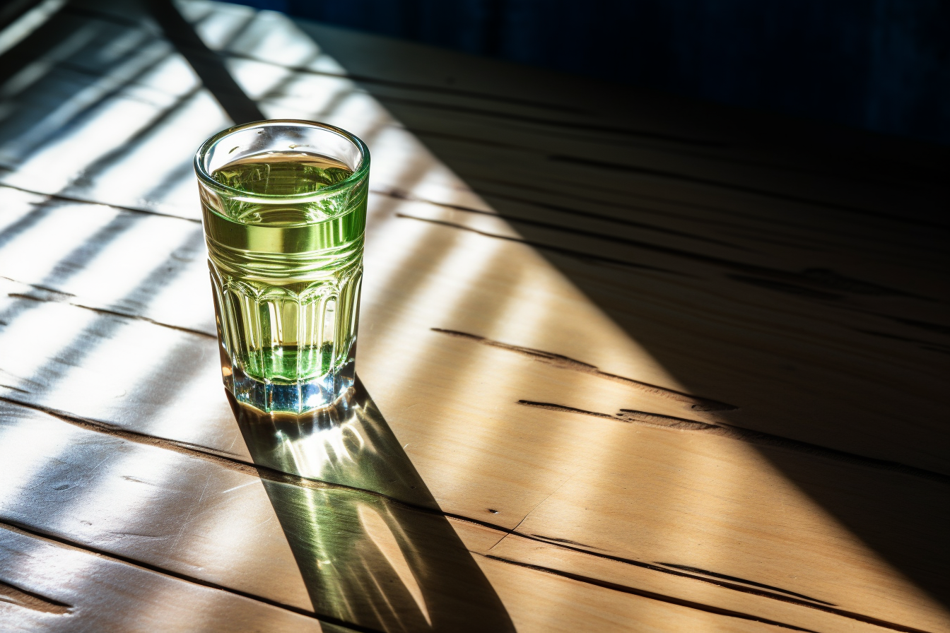 Sideview of Absinthe Glass with Sun Shining Through