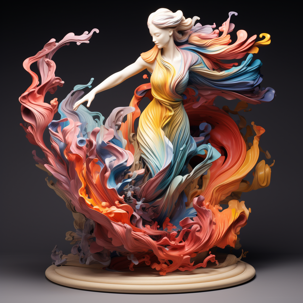 Colorful abstract 3D sculpture of a woman