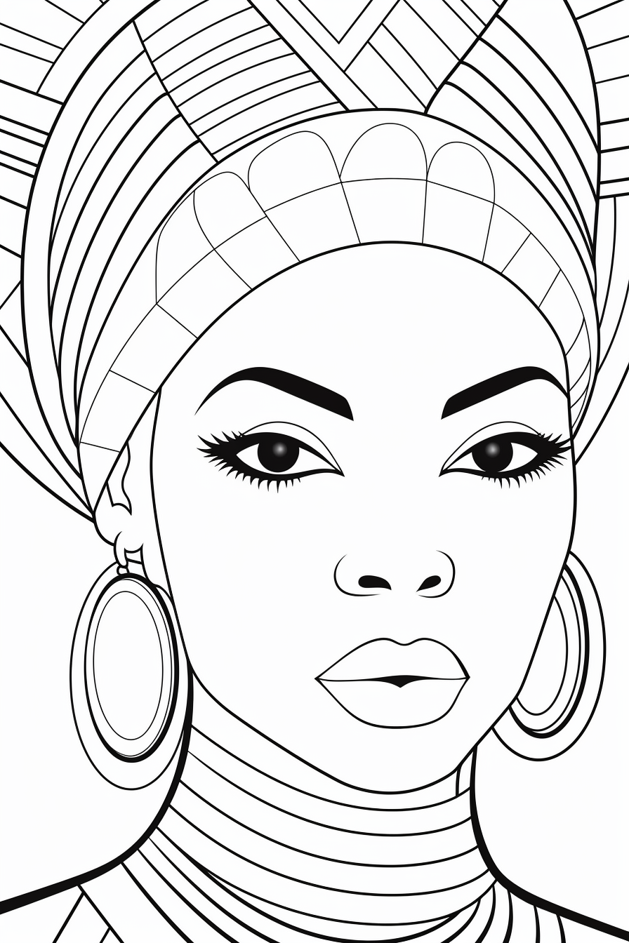 Coloring page of an abstract African American woman