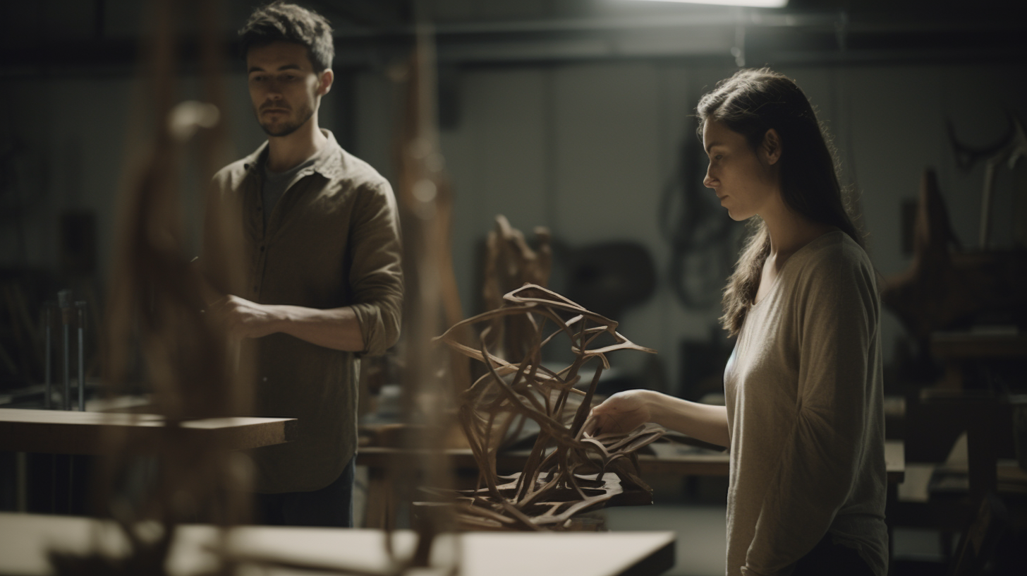 Man and woman holding objekt in atelier