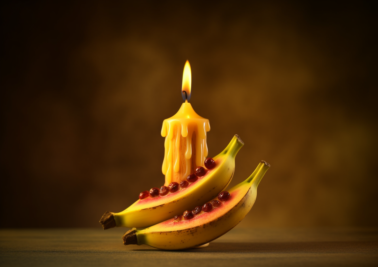 Abstract banana Christmas candle with warm glow