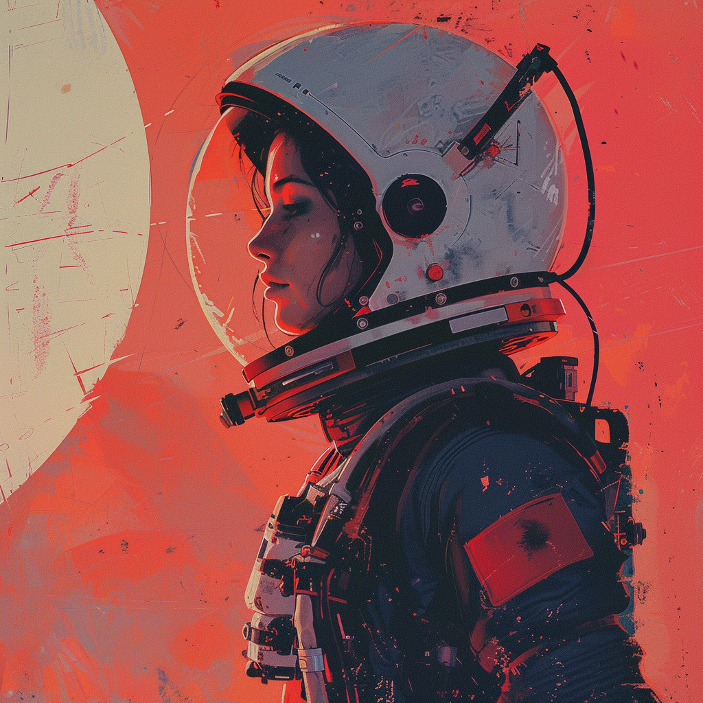 Female astronaut in abstract beauty bistro