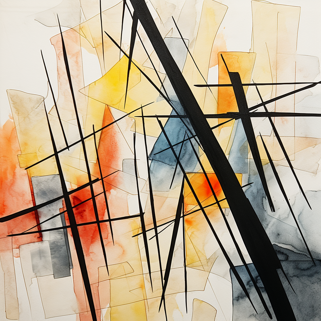 Abstract black lines watercolor artwork