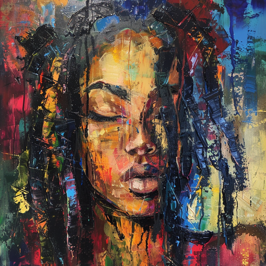 Black woman with locs painting