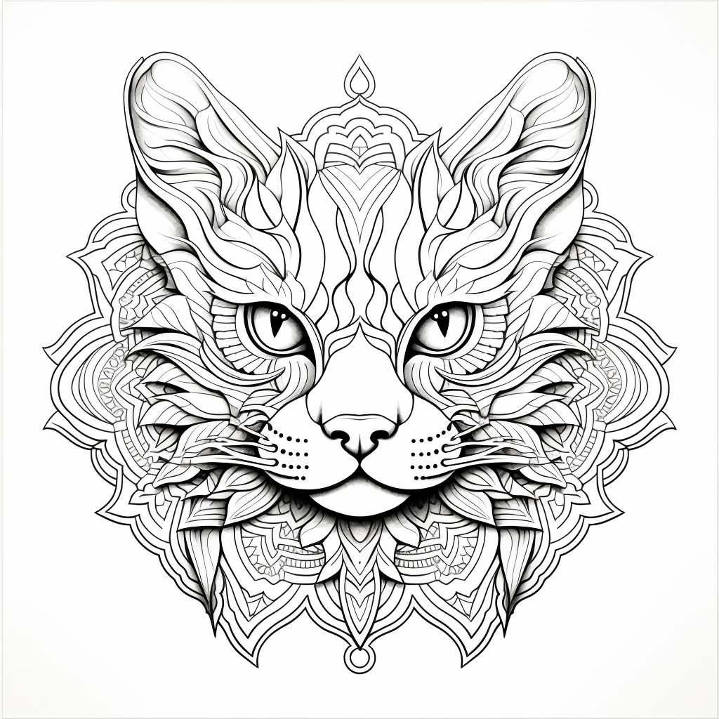 Colorful abstract cat mandala art