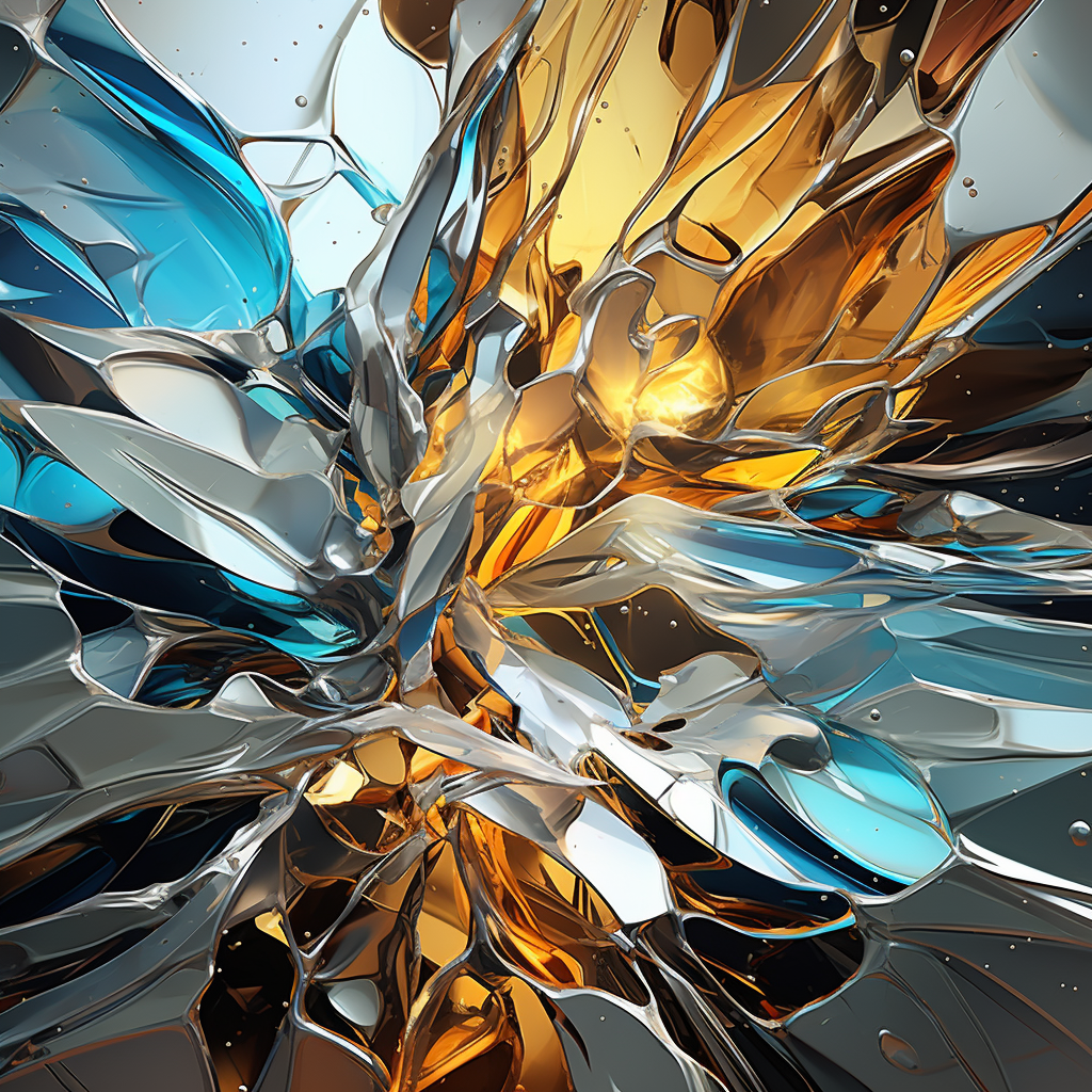 Abstract chrome texture broken fluid piece