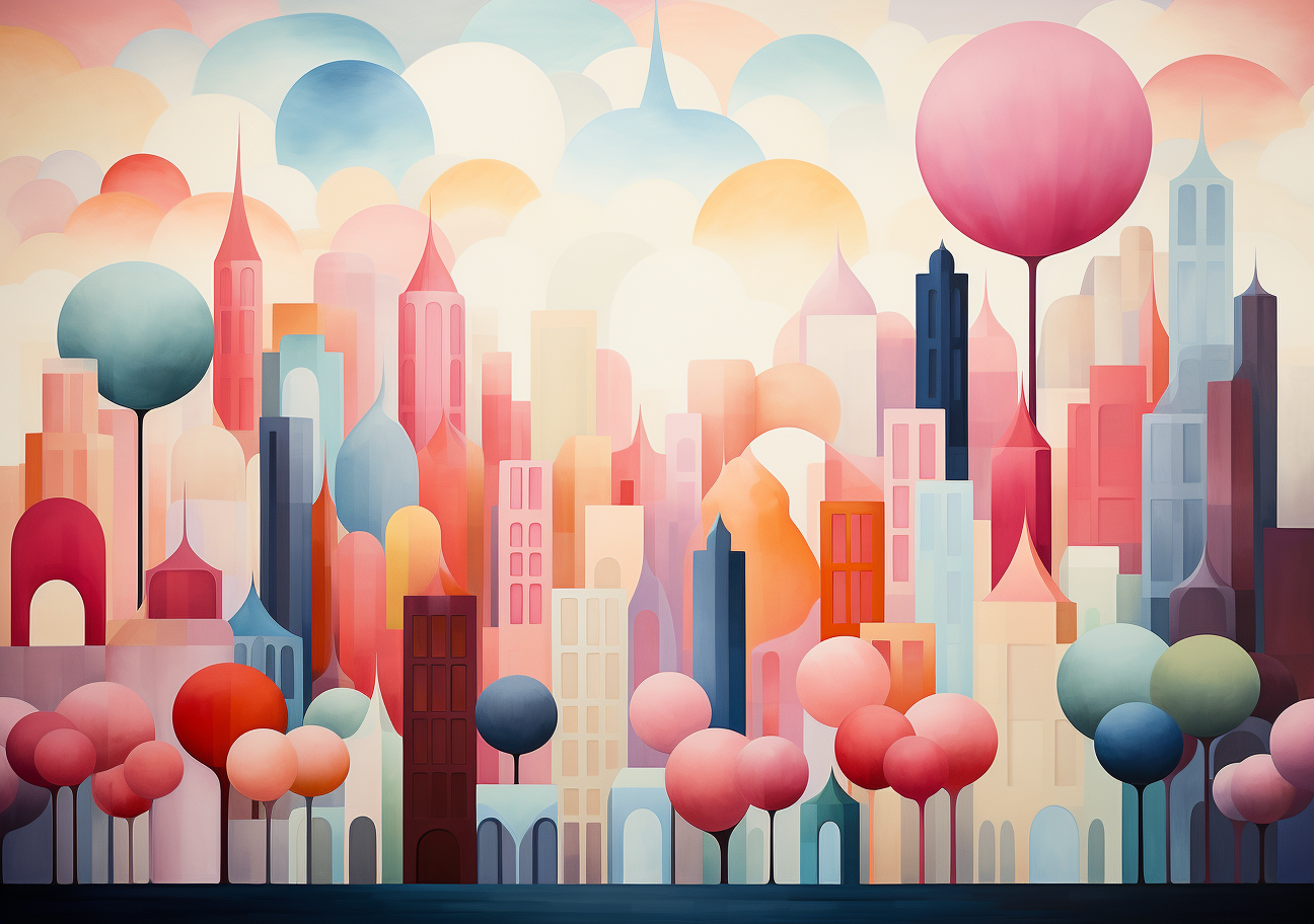 Vivid Abstract City with Geometric Shapes