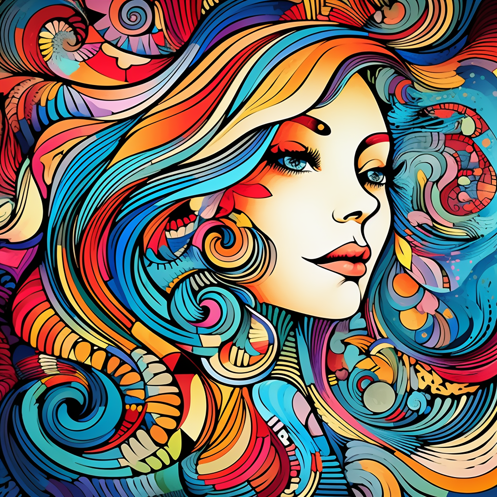 Colorful outline drawing of a woman