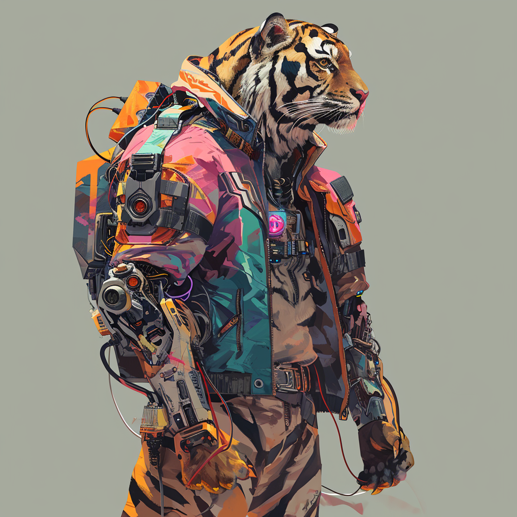 Abstract Cubism Cyber Punk Jacket Mechanic Ear Tiger