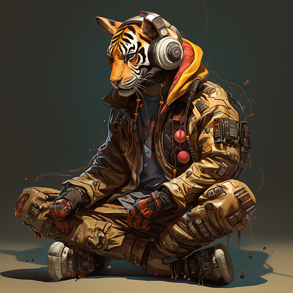 Abstract Cubism Cyberpunk Jacket Mechanic Ear Tiger