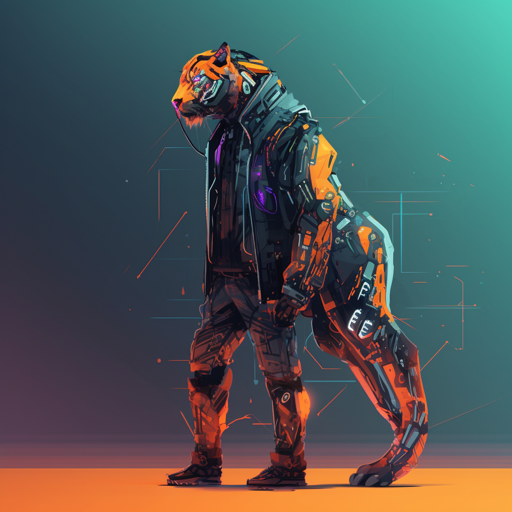 Abstract Cubism Cyberpunk Jacket Mechanic Ear Bipedal Tiger