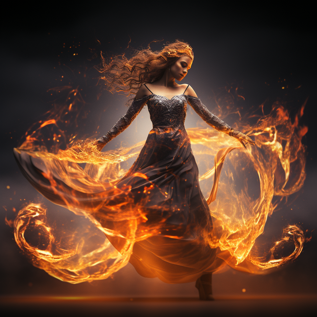 Mesmerizing abstract dancer amidst fiery cinematic lighting