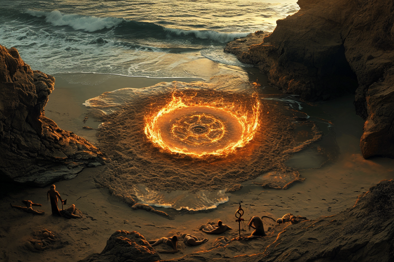 Dark fantasy summoning circle on beach