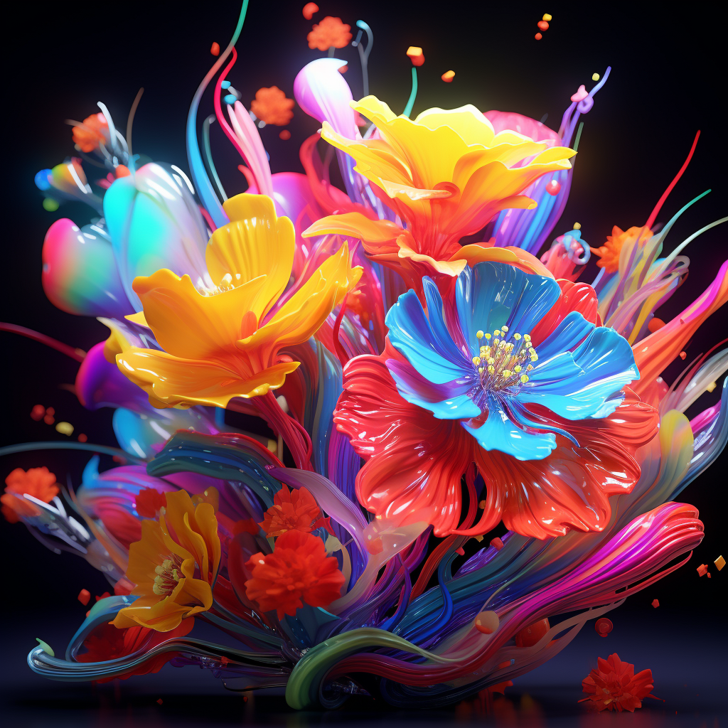 Beautiful abstract firework flowers in neon colors.