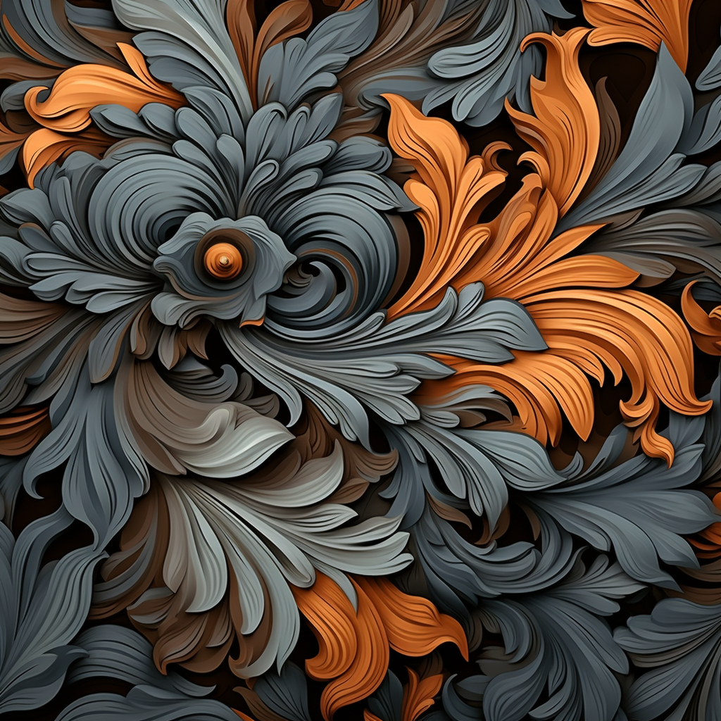 Abstract Floral Pattern in Orange and Blue