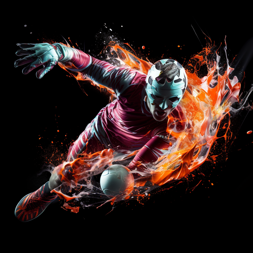 Abstract football goalkeeper catching ball in action