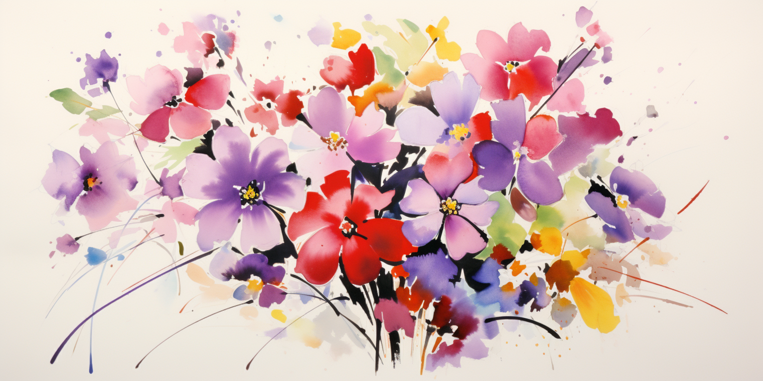 Geometric flowers in watercolor strokes