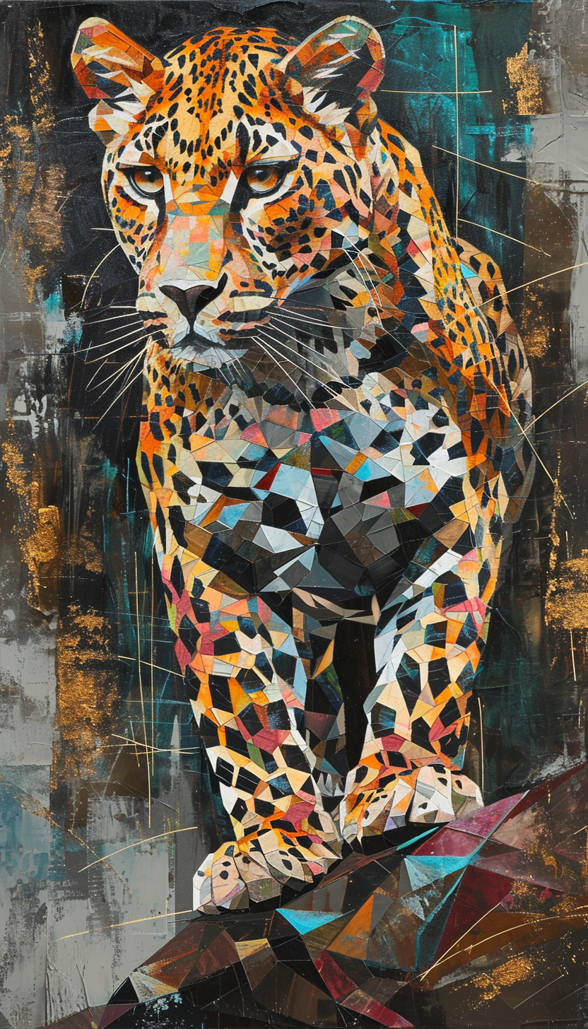 Abstract geometric leopard oil painting embroidered pattern