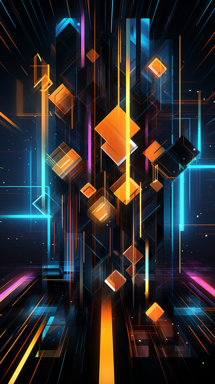 Abstract geometric neon light composition artwork