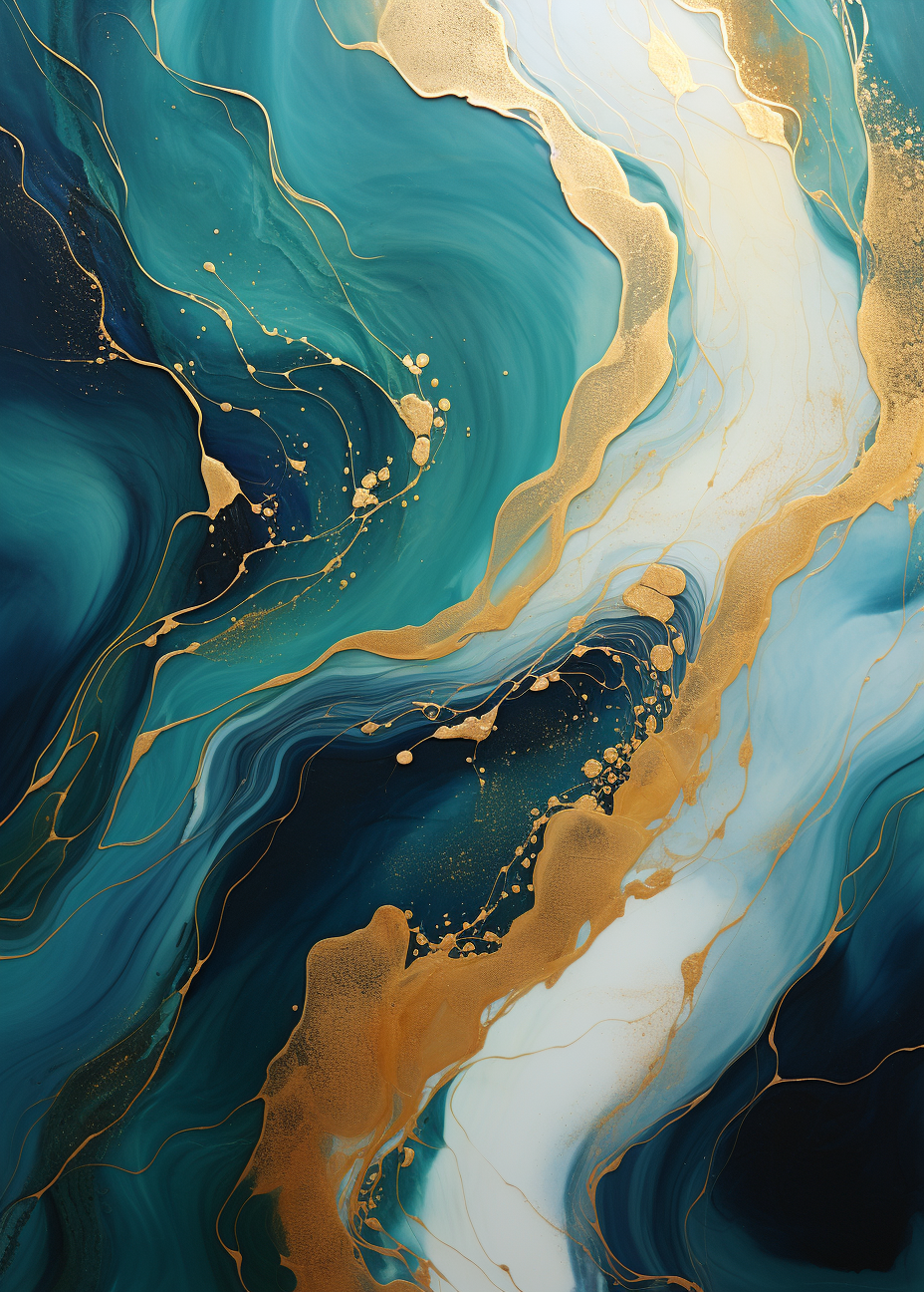 Abstract painting with golden accents and swirls