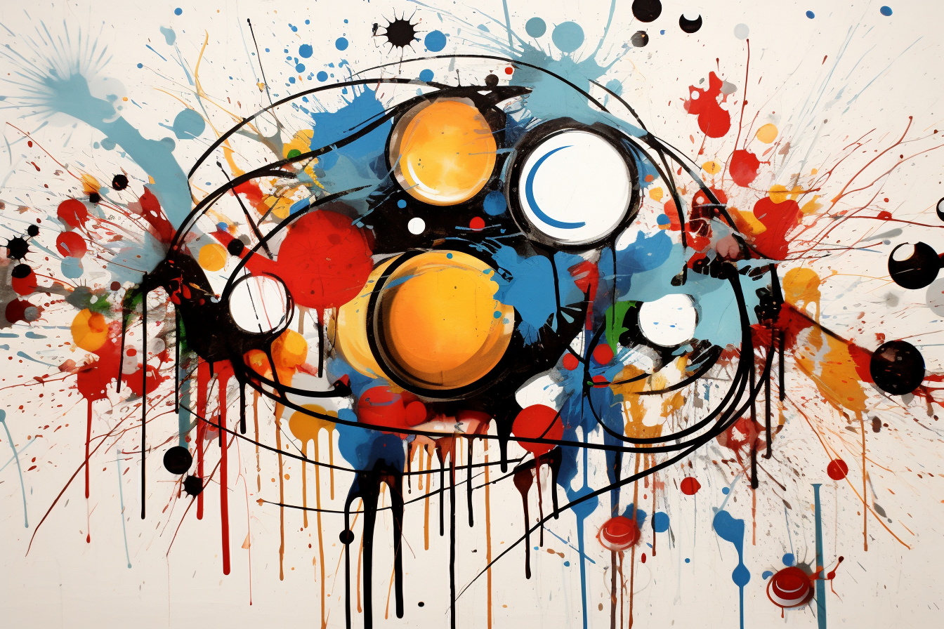 Abstract graffiti bowling pins center artwork