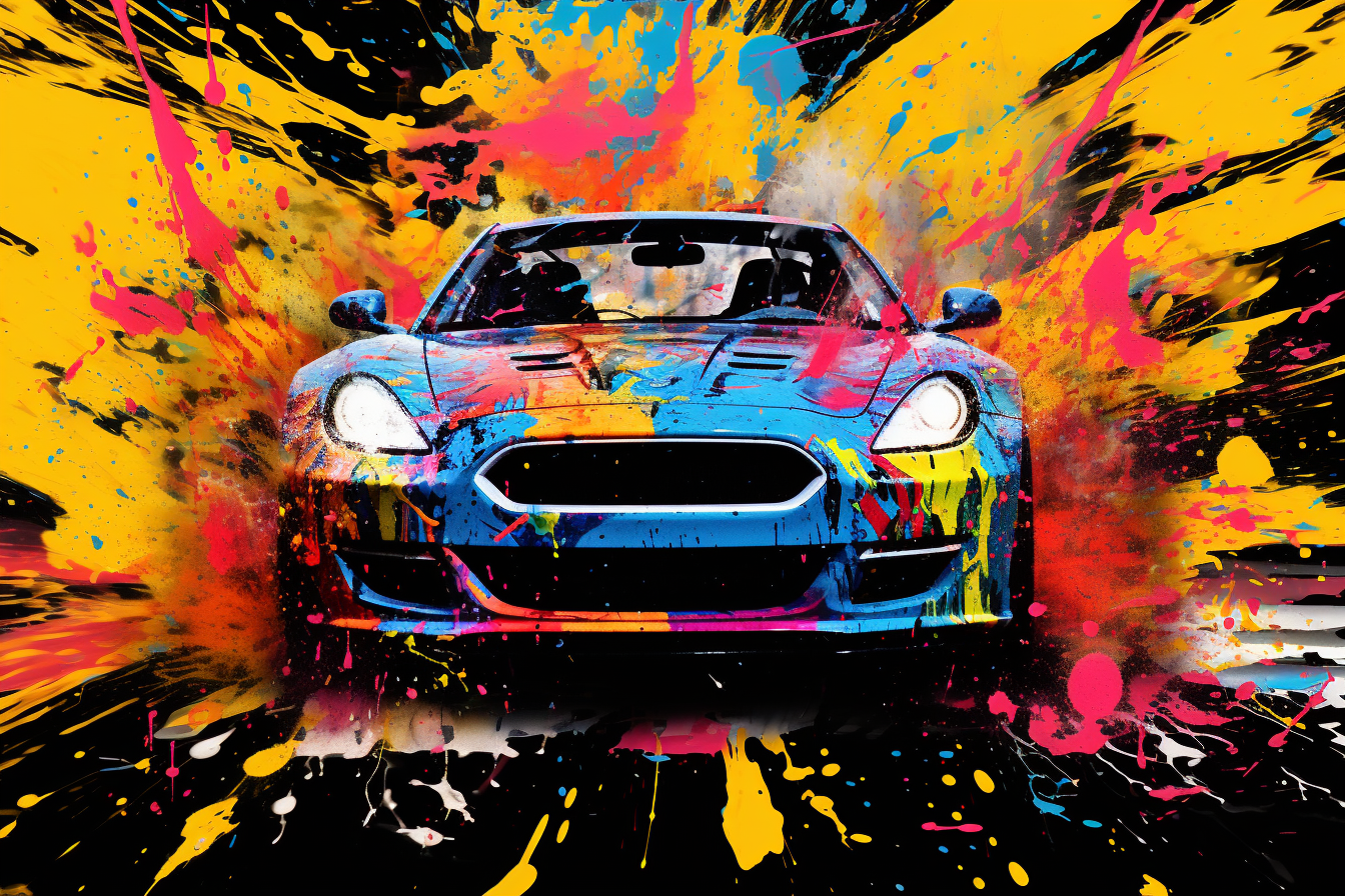 Abstract graffiti racing car in center