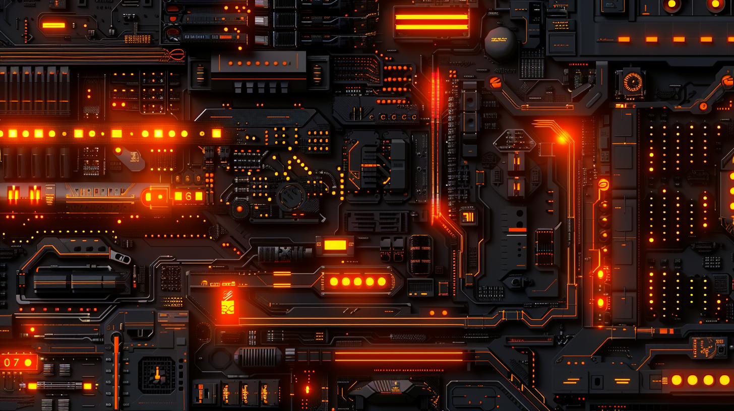 Abstract hardware with orange lights