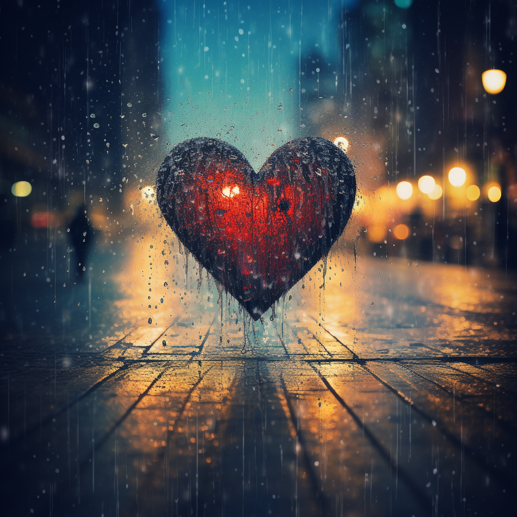 Abstract heart in rain