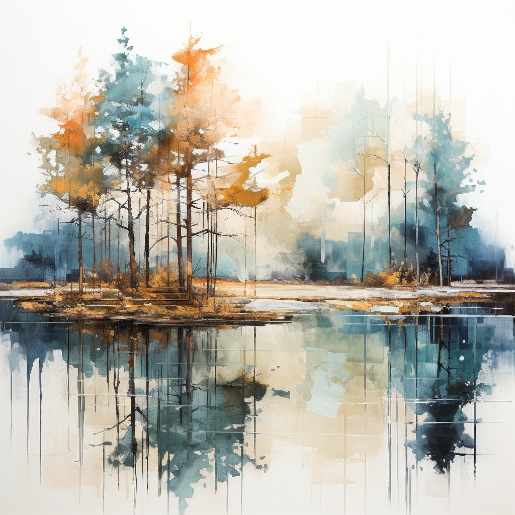 Abstract lake with trees reflection artwork