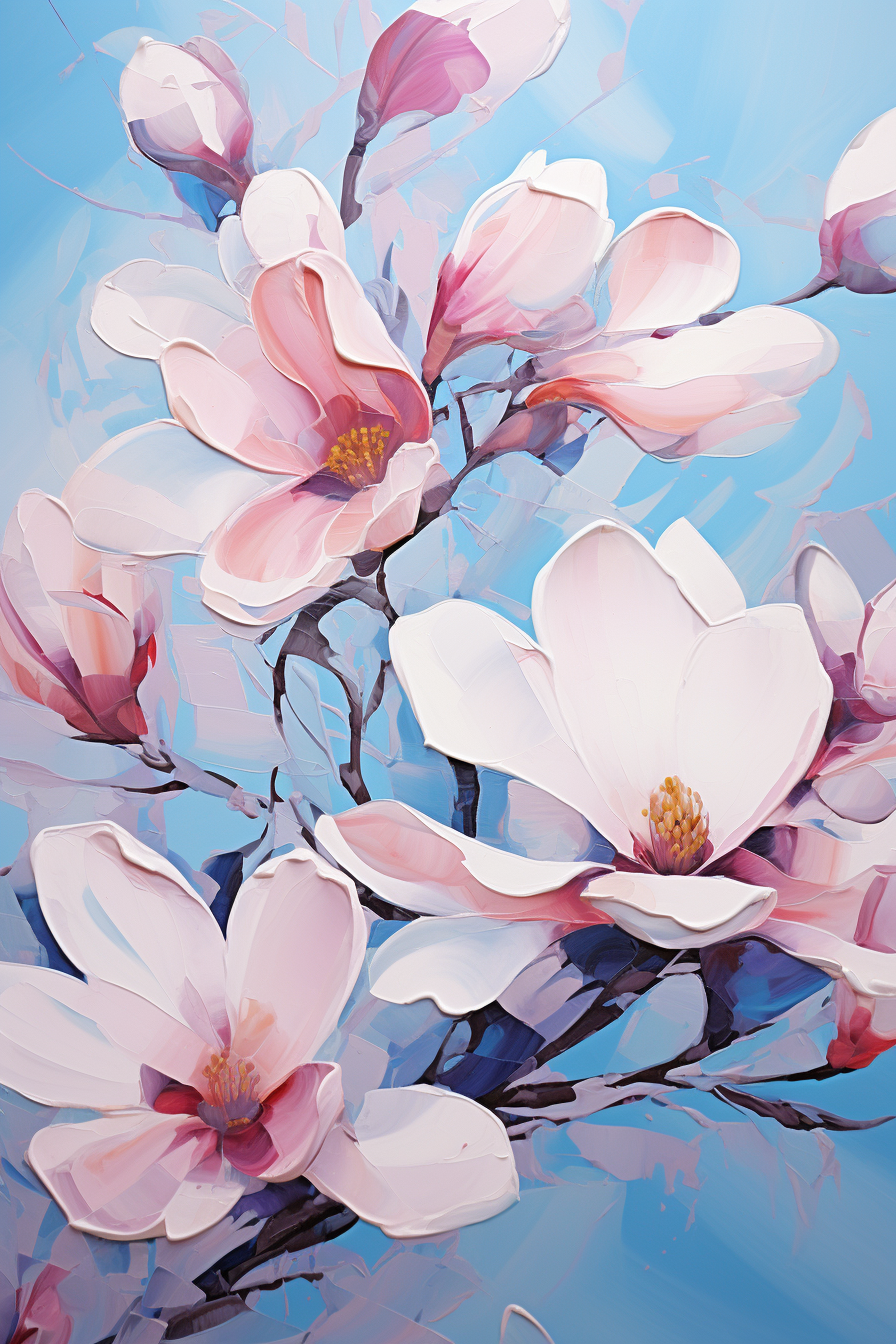 Visualize abstract magnolia blossoms in full bloom