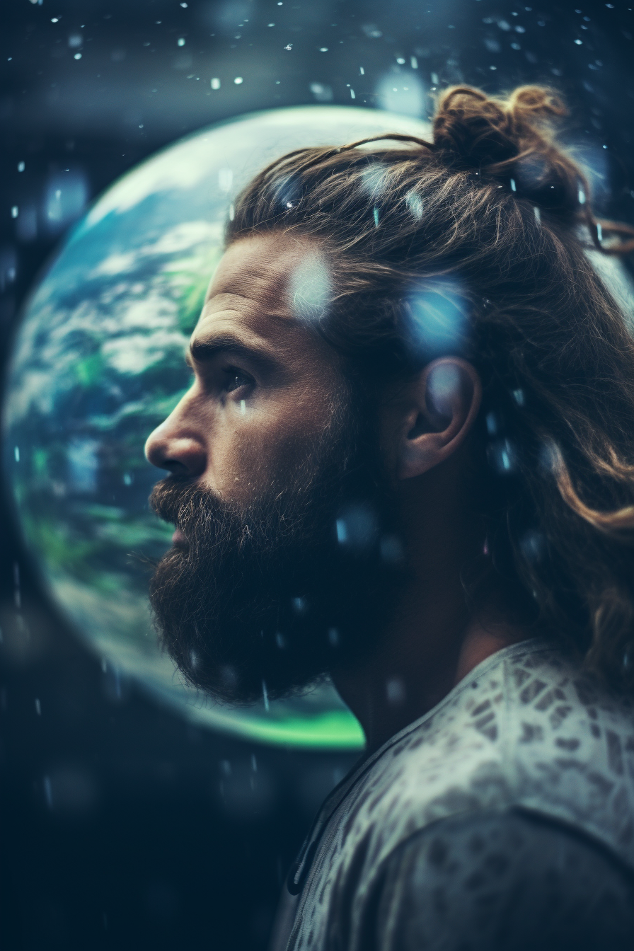 Abstract Double Exposure of Man with Earth