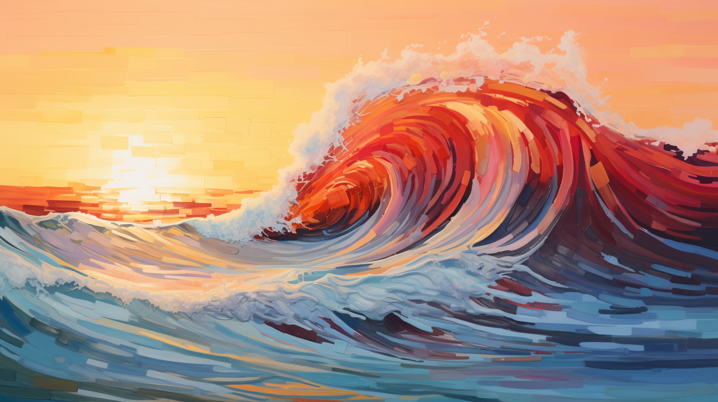 Colorful sunset wave painting artwork