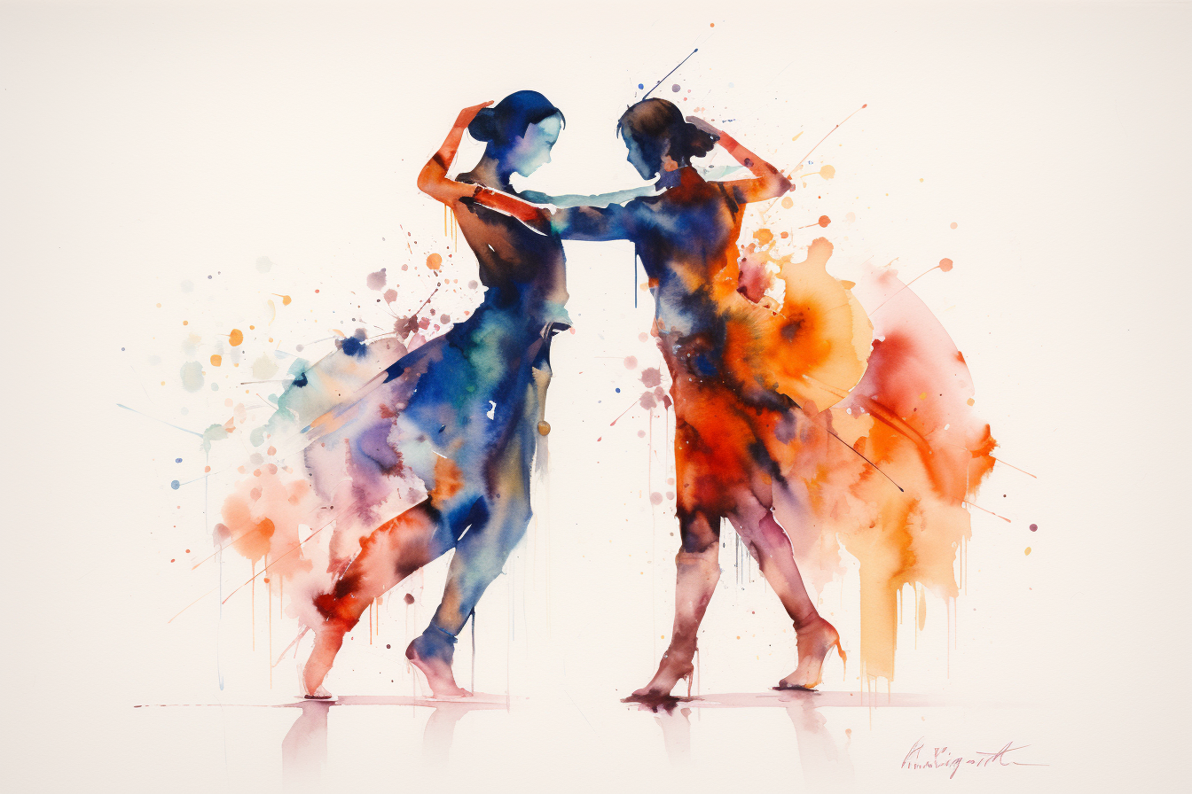 Beautiful Argentine Tango Dancers in Abstract Watercolour