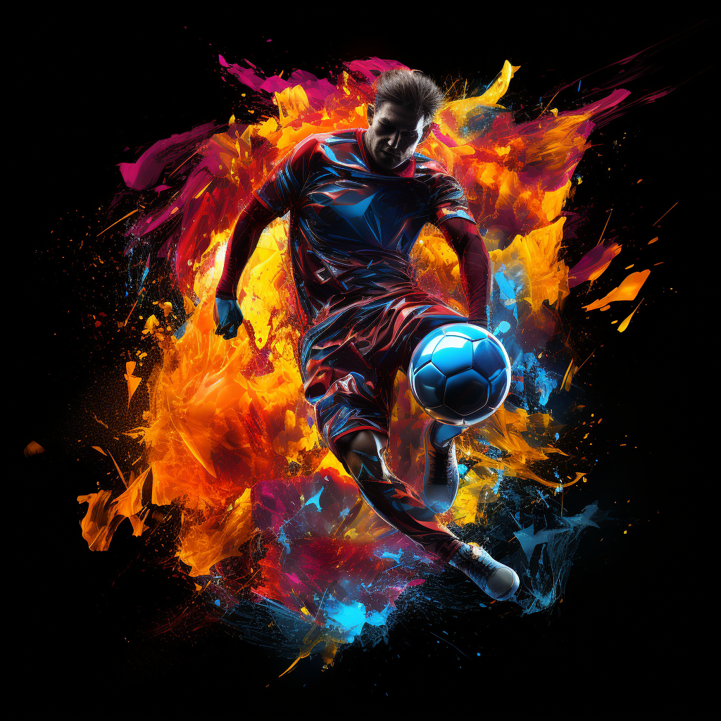 Soccer player kicking ball with colors