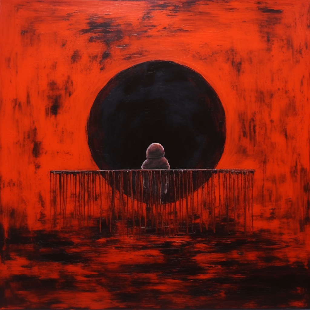 Abstract dark red birth oil painting