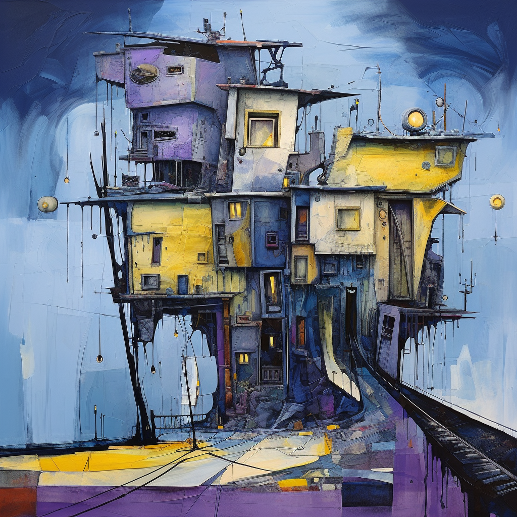 Abstract Oil Painting with Sci Fi House