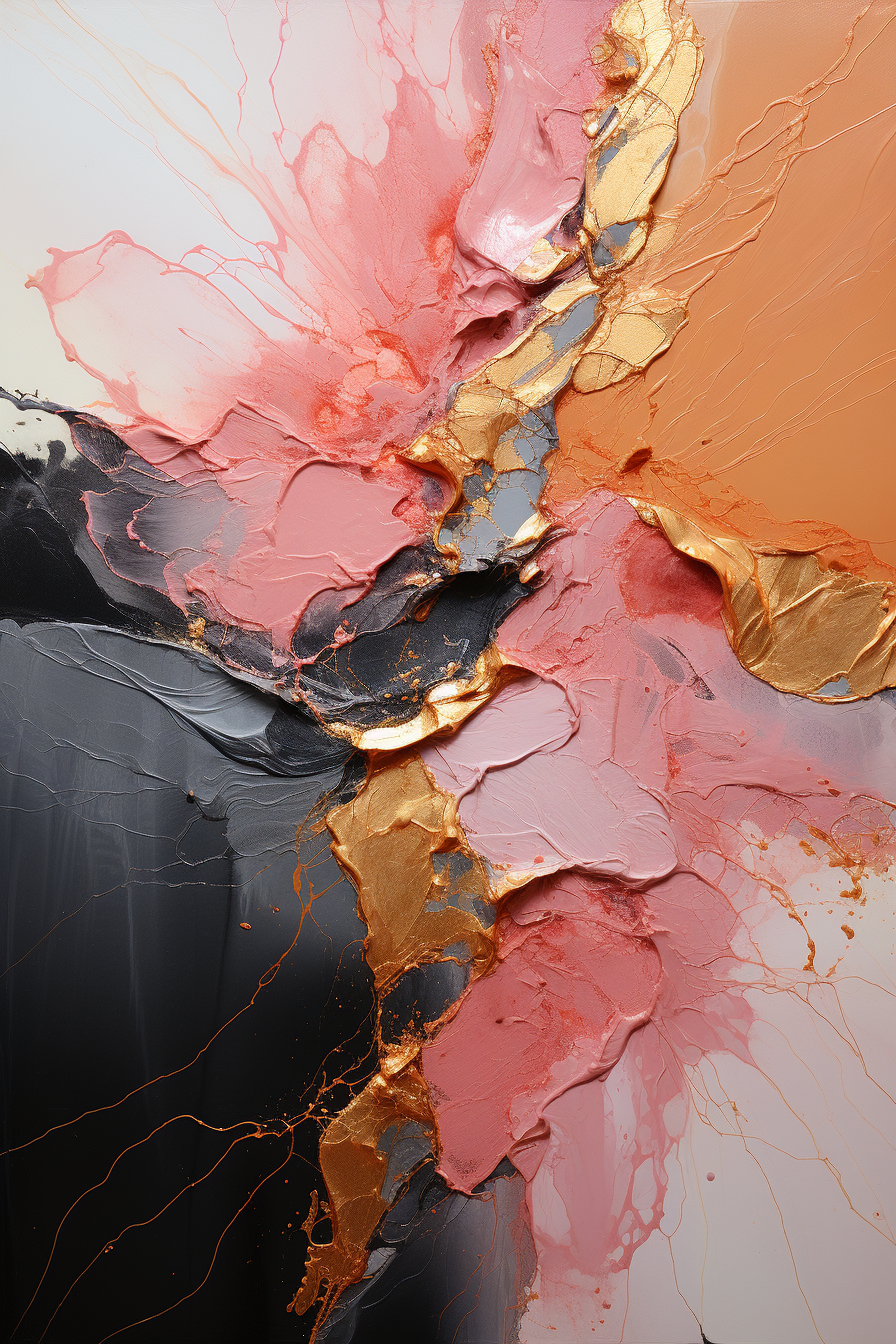 Abstract painting with gold, copper, and peach tones